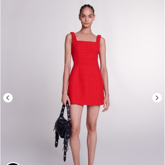 open lace back dress Maje Red Tweed Knit Fit and Flare Short Sleeve Dress  The Hangout